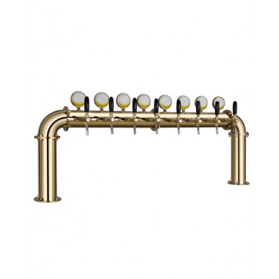 U type golden stainless steel beer tower with 8 LED medallions and 8 faucets